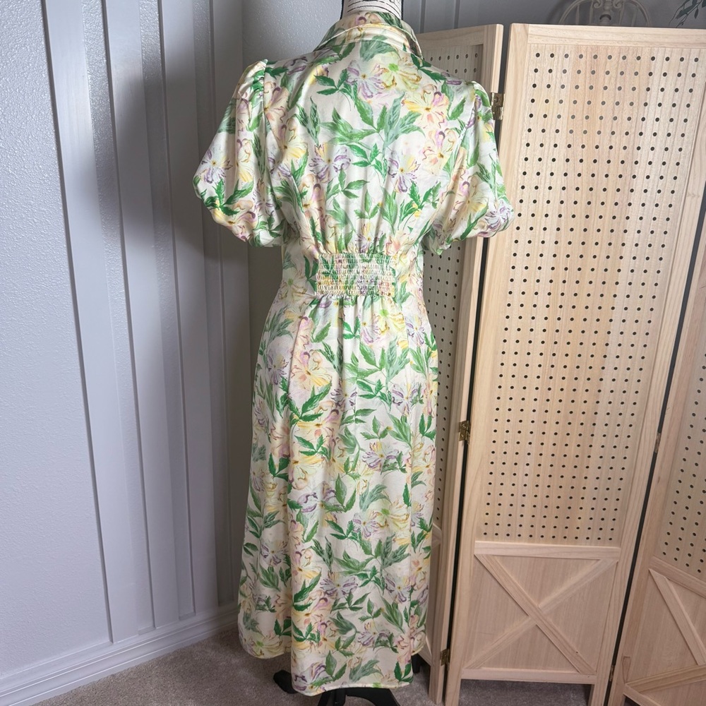 Melloday Cottagecore Floral Midi Dress XS Puff Sleeve Romantic Garden Prairie - Picture 4 of 10